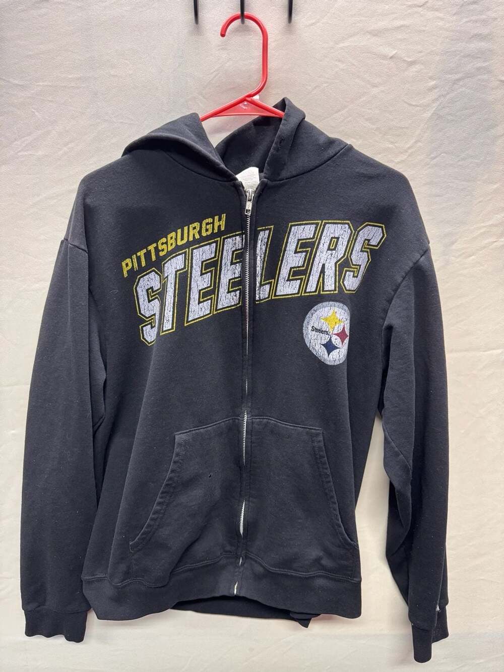 NFL Team Apparel Pittsburgh Steelers Full Zip Hoodie Sweatshirt Black Size L